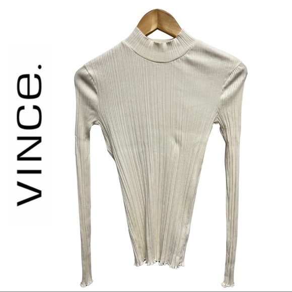 Vince Beige Mock Neck Long Sleeve Top - Picture 1 of 6